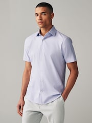 Lilac Purple Geometric Floral Regular Fit Trimmed Formal Short Sleeve Shirt - Image 3 of 8