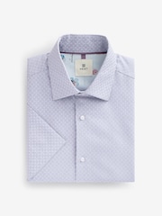 Lilac Purple Geometric Floral Regular Fit Trimmed Formal Short Sleeve Shirt - Image 5 of 8