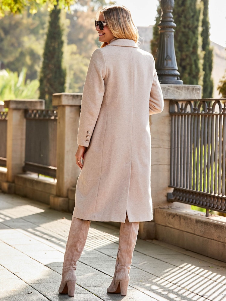 Sosandar Natural Premium Longline Wool Mix Coat - Image 2 of 5