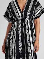 South Beach Black White Embroidered Jacquard V-Neck Tiered Maxi Dress - Image 3 of 5