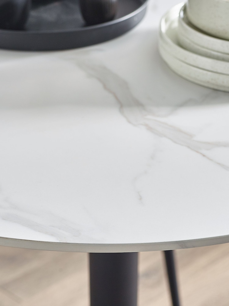 Julian Bowen White Marble and Black Luca Round Table - Image 2 of 4