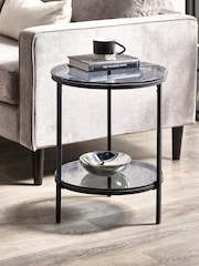 Julian Bowen Smoked GlassBlack Chicago Circular Lamp Table - Image 1 of 3