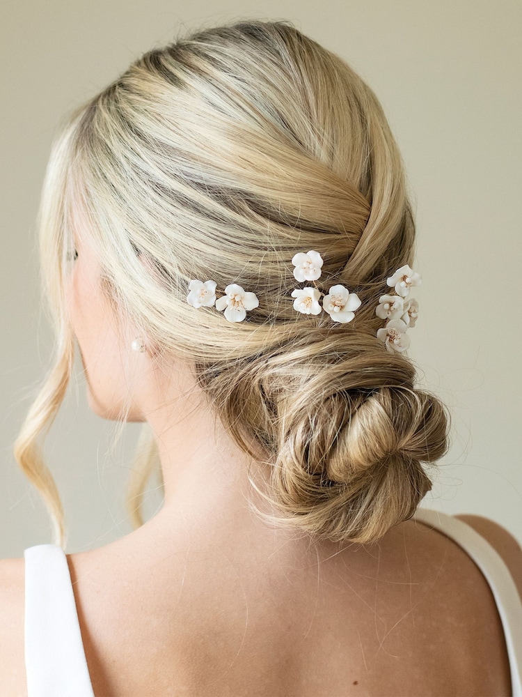 Ivory & Co Gold Fleur Ceramic Floral Hairpin Set - Image 2 of 5 Ivory & Co Gold Fleur Ceramic Floral Hairpin Set - Image 2 of 5