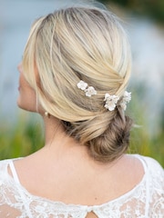 Комплект из керамической заколки для волос с цветочным принтом Ivory & Co Fleur - Image 4 of 5