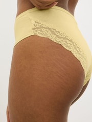 White/Blue/Yellow High Rise High Leg Cotton and Lace Knickers 4 Pack - Image 4 of 8