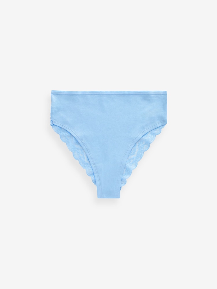 White/Blue/Yellow High Rise High Leg Cotton and Lace Knickers 4 Pack - Image 5 of 8