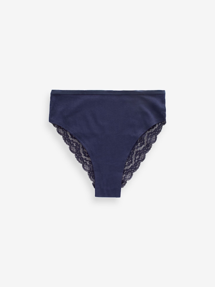 White/Blue/Yellow High Rise High Leg Cotton and Lace Knickers 4 Pack - Image 7 of 8