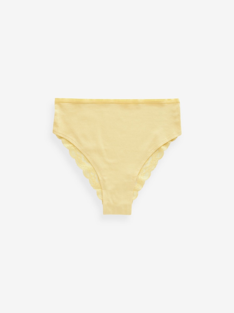White/Blue/Yellow High Rise High Leg Cotton and Lace Knickers 4 Pack - Image 8 of 8