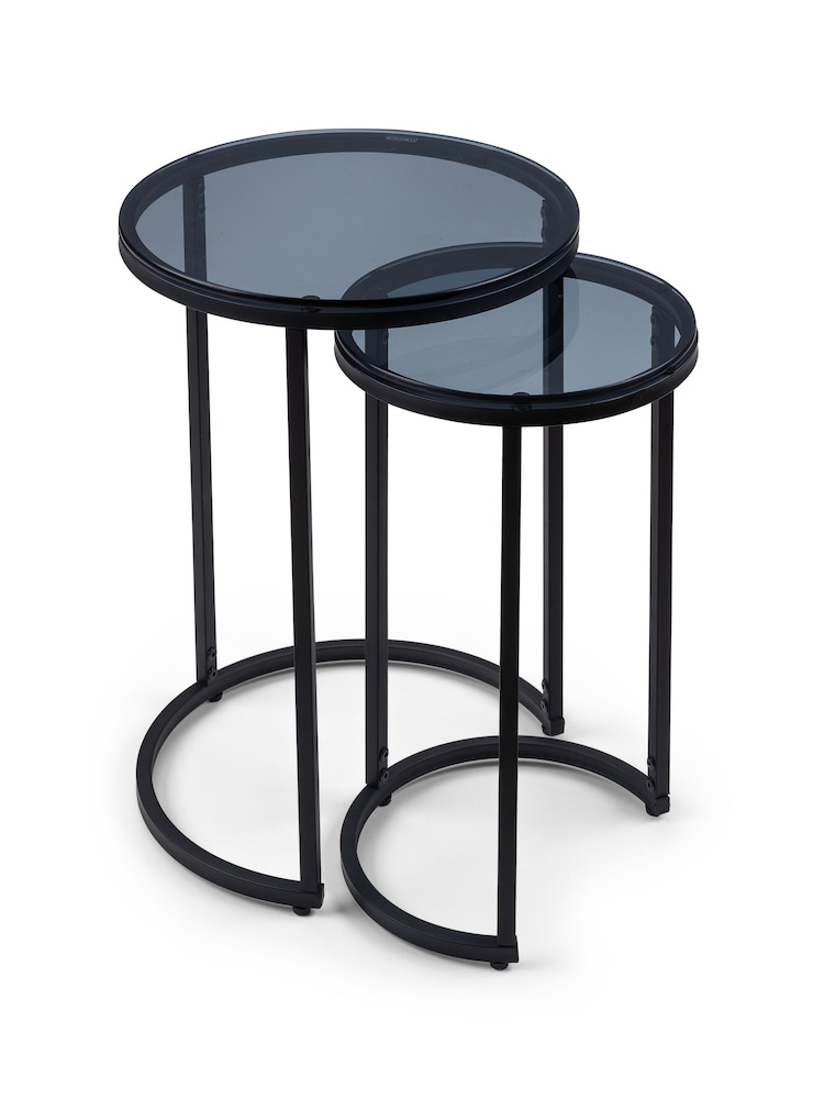 Julian Bowen Black Smoked Glass Chicago Round Nest of 2 Side Tables - Image 1 of 6