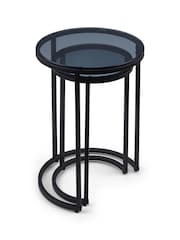 Julian Bowen Black Smoked Glass Chicago Round Nest of 2 Side Tables - Image 2 of 6