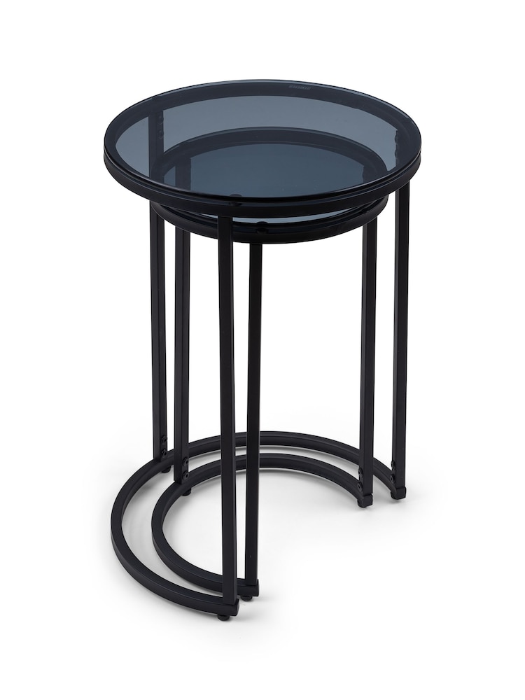 Julian Bowen Black Smoked Glass Chicago Round Nest of 2 Side Tables - Image 2 of 6