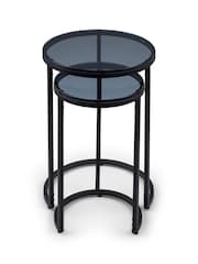 Julian Bowen Black Smoked Glass Chicago Round Nest of 2 Side Tables - Image 3 of 6