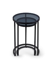 Julian Bowen Black Smoked Glass Chicago Round Nest of 2 Side Tables - Image 4 of 6