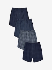 NavyBlue 4 pack Woven Pure 100% Cotton Boxers - Image 1 of 9