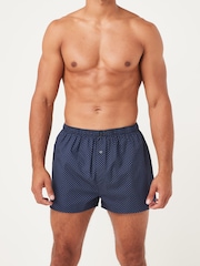 NavyBlue 4 pack Woven Pure 100% Cotton Boxers - Image 2 of 9