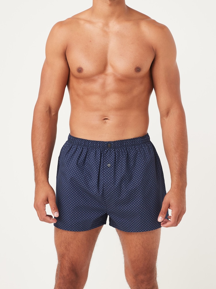 NavyBlue 4 pack Woven Pure 100% Cotton Boxers - Image 2 of 9