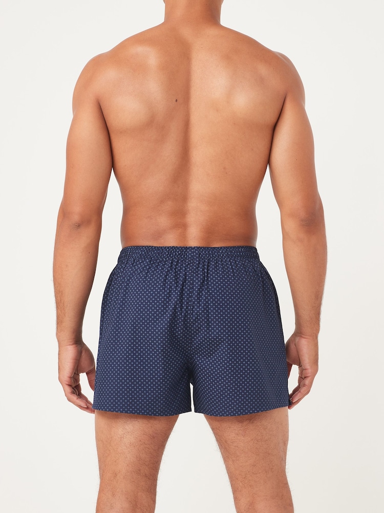 Navy Blue Print 4 pack Woven Pure 100% Cotton Boxers - Image 3 of 9
