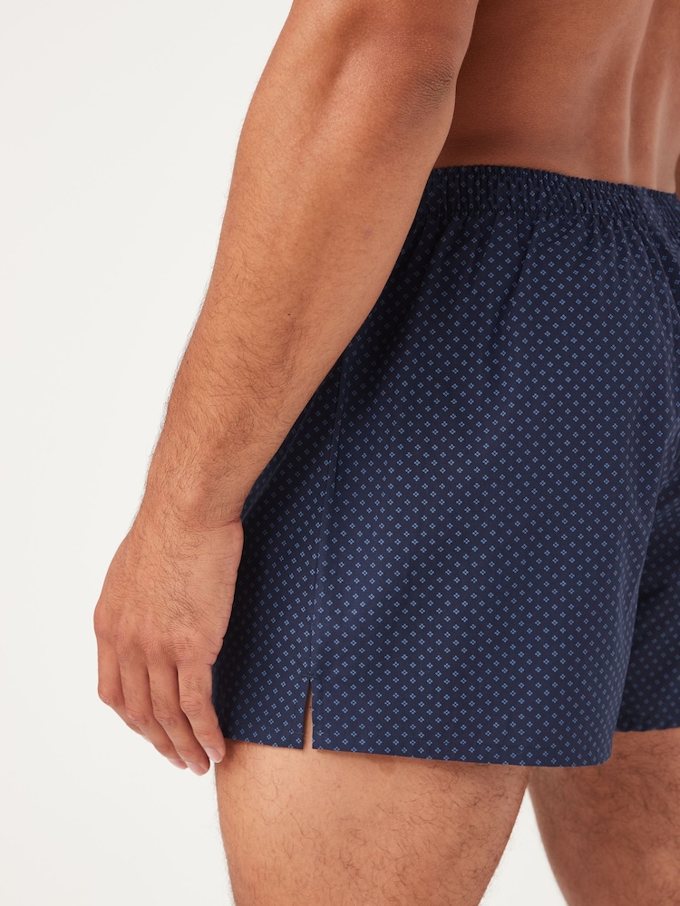 Navy Blue Print 4 pack Woven Pure 100% Cotton Boxers - Image 4 of 9