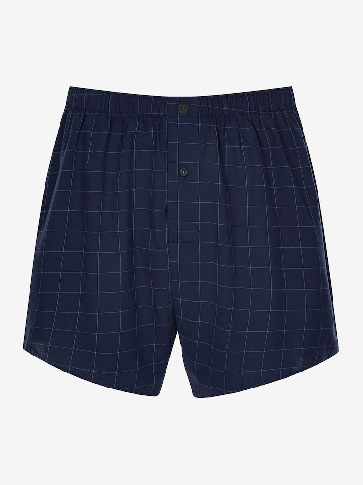 Navy Blue Print 4 pack Woven Pure 100% Cotton Boxers - Image 5 of 9