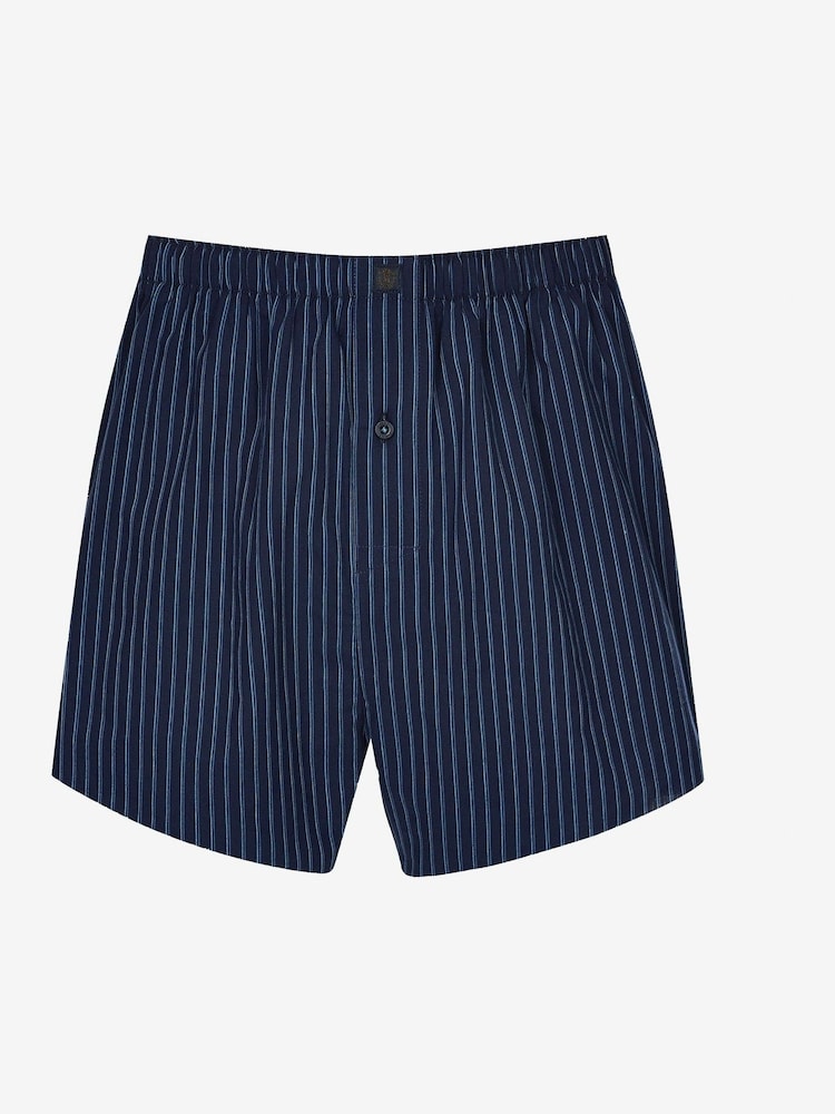 Navy Blue Print 4 pack Woven Pure 100% Cotton Boxers - Image 7 of 9