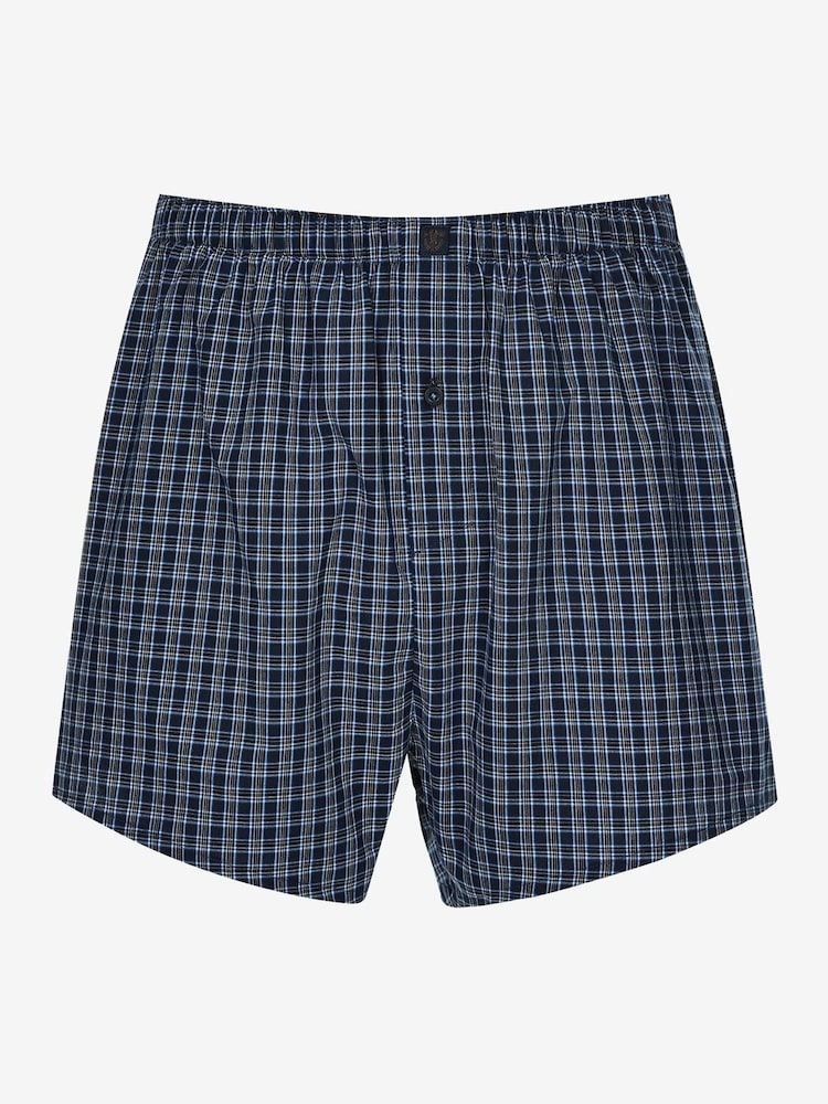 Navy Blue Print 4 pack Woven Pure 100% Cotton Boxers - Image 8 of 9