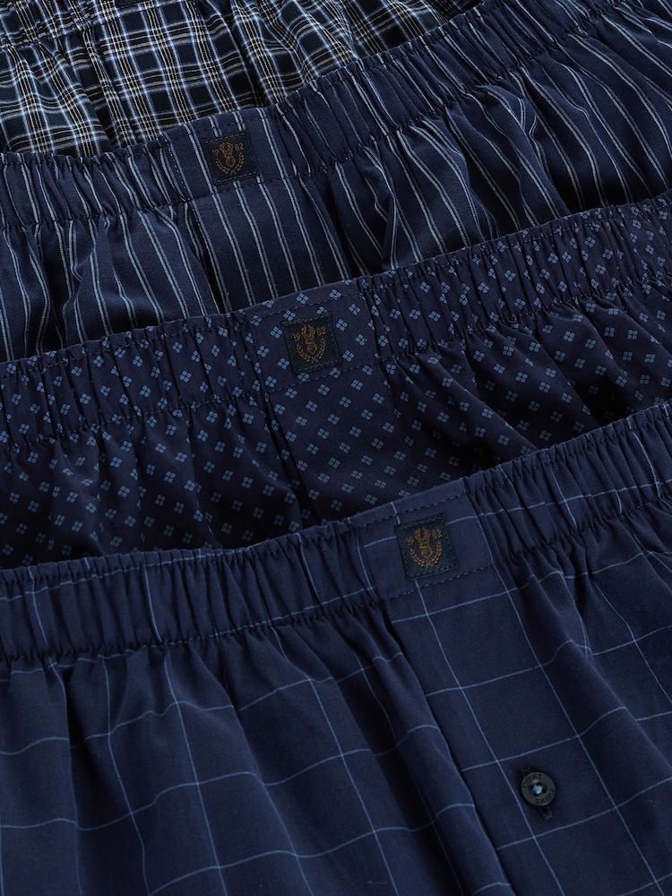 NavyBlue 4 pack Woven Pure 100% Cotton Boxers - Image 9 of 9