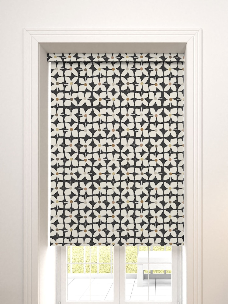 Black Mono Retro Geo Floral Made To Measure Roller Blind - Image 1 of 5