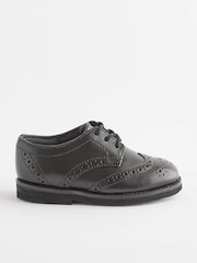 Black Standard Fit (F) Smart Leather Brogues Shoes - Image 2 of 5