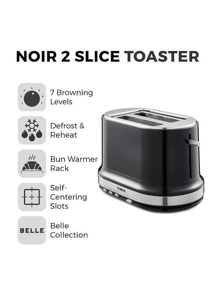 Tower Black Belle 2 Slice Toaster 800W - Image 2 of 8