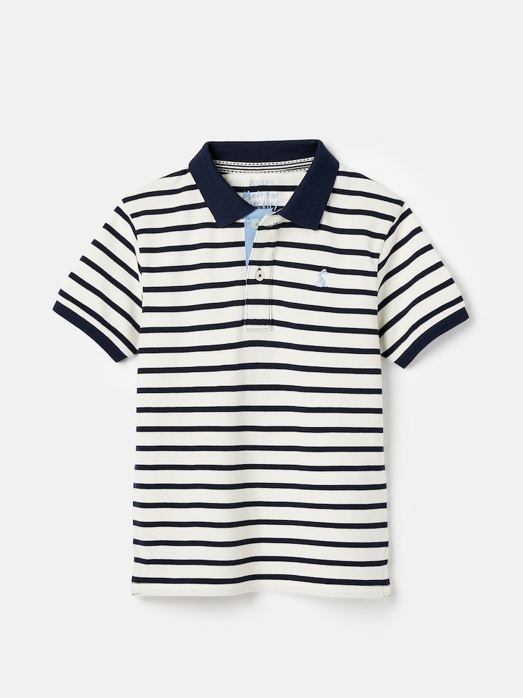 Joules Boys' Filbert Navy Blue Striped Pique Cotton Polo Shirt - Image 1 of 5