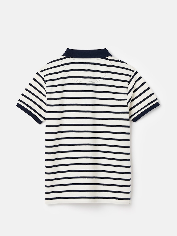 Joules Boys' Filbert Navy Blue Striped Pique Cotton Polo Shirt - Image 2 of 5