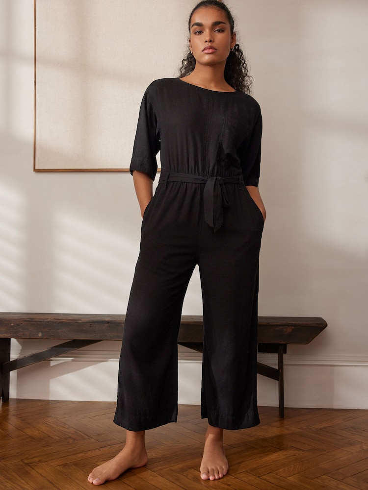 Black Jumpsuit With Linen - Image 2 of 4 Black Jumpsuit With Linen - Image 2 of 4