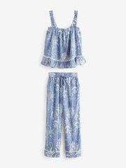Laura Ashley Blue Josette Print Textured 100% Cotton Cami Pyjamas - Image 8 of 11