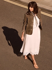 Mint Velvet White Ramie Lace Trim Midi Skirt - Image 3 of 8