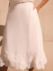 Mint Velvet White Ramie Lace Trim Midi Skirt - Image 5 of 8