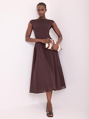 Mint Velvet Brown Sleeveless Midi Dress - Image 1 of 8