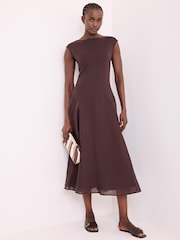 Mint Velvet Brown Sleeveless Midi Dress - Image 5 of 8