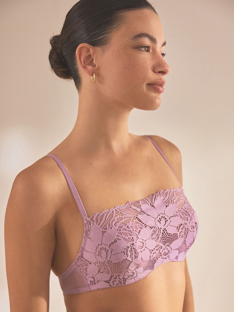 Mauve Purple Non Pad Balcony Sunflower Lace Bra - Image 1 of 6