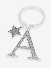 Silver Tone Glitter Initial Keyring - Image 1 of 1