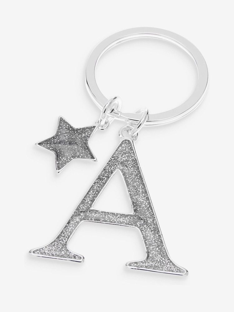 Silver Tone Glitter Initial Keyring - Image 1 of 1