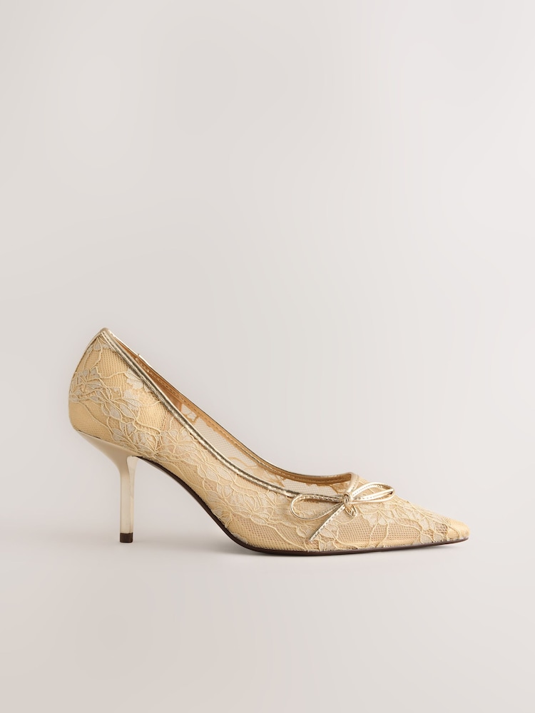 Gold Forever Comfort® Lace Bow Court Heels - Image 1 of 6 Gold Forever Comfort® Lace Bow Court Heels - Image 1 of 6