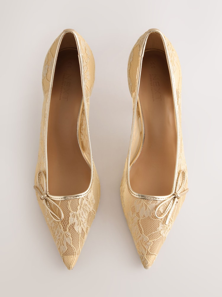 Gold Forever Comfort® Lace Bow Court Heels - Image 2 of 6 Gold Forever Comfort® Lace Bow Court Heels - Image 2 of 6