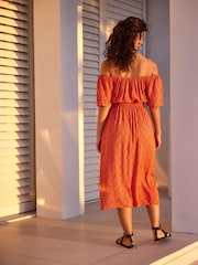 Coral Orange Off Shoulder Summer Dress - Image 2 of 6
