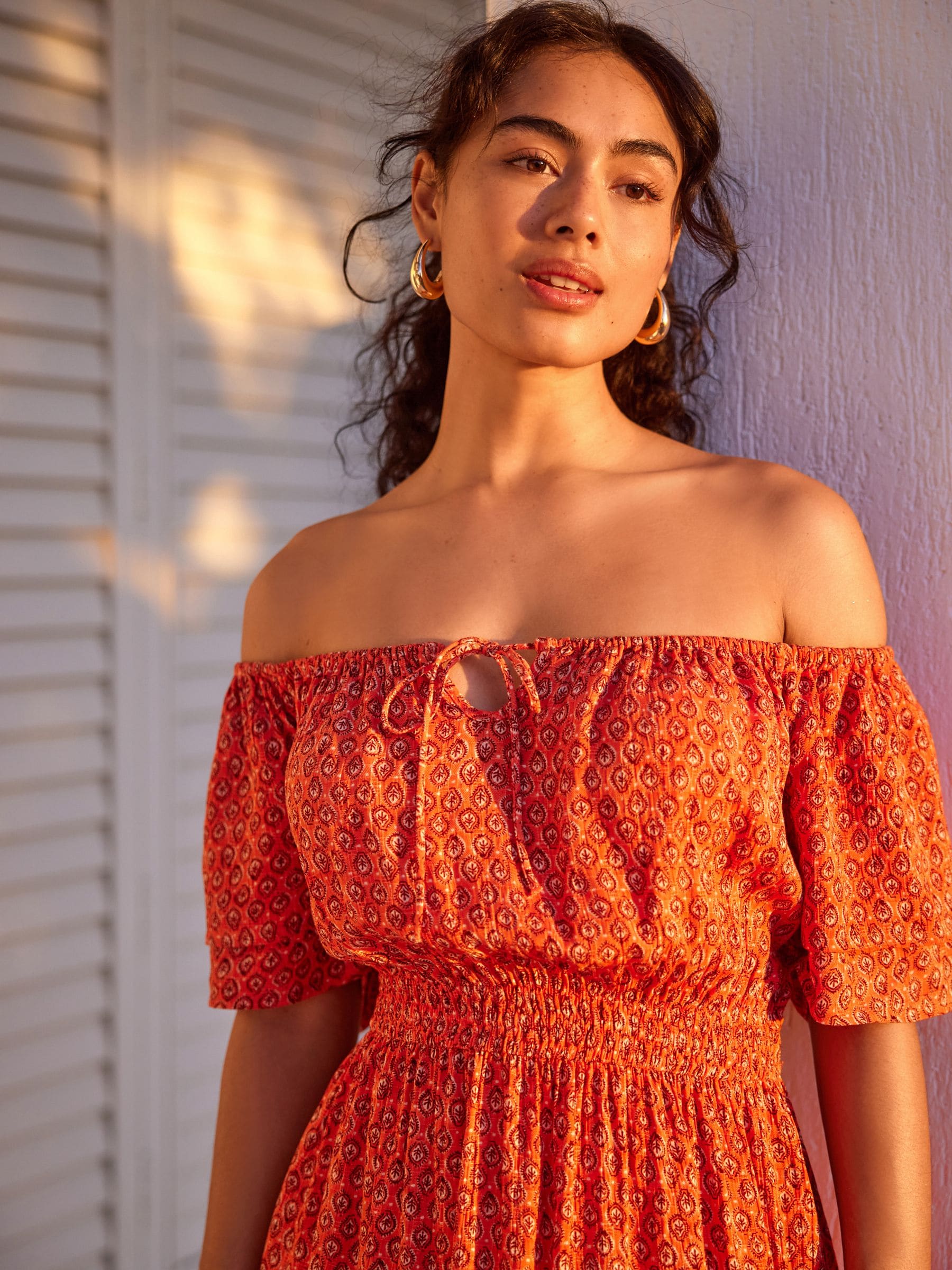 Buy Coral Orange Off Shoulder Summer Dress from Next Luxembourg