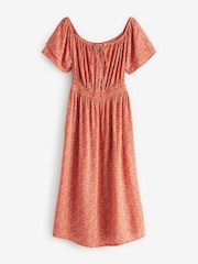 Coral Orange Off Shoulder Summer Dress - Image 5 of 6
