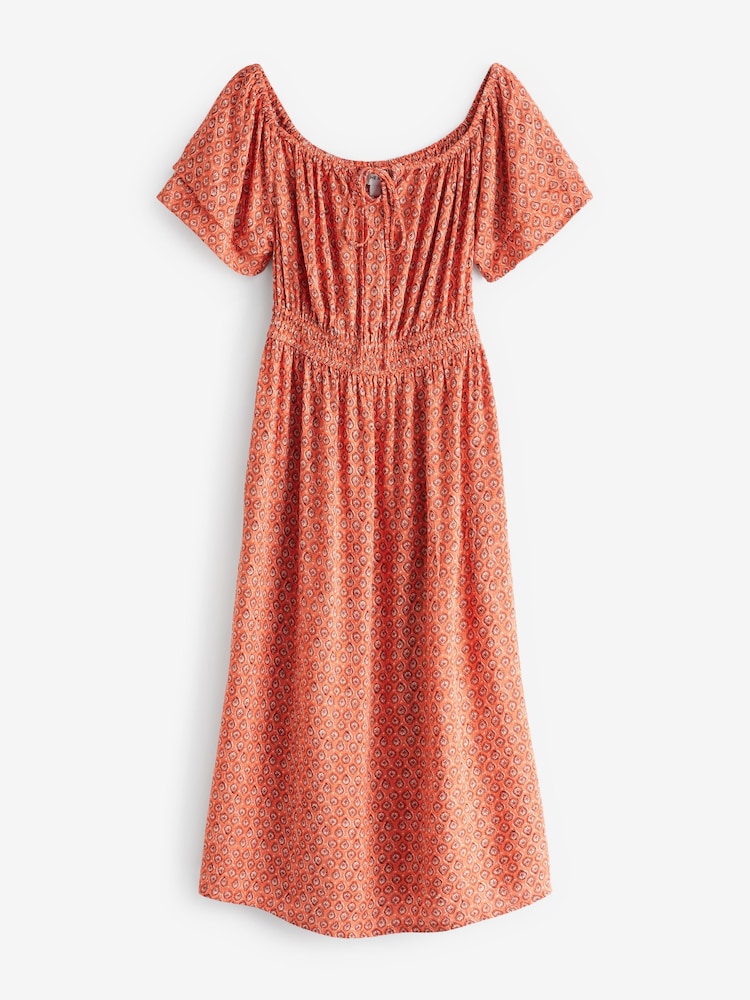 Coral Orange Off Shoulder Summer Dress - Image 5 of 6