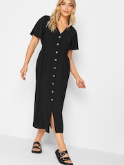 M&Co Black Shirred Waist Button Dress - Image 1 of 4