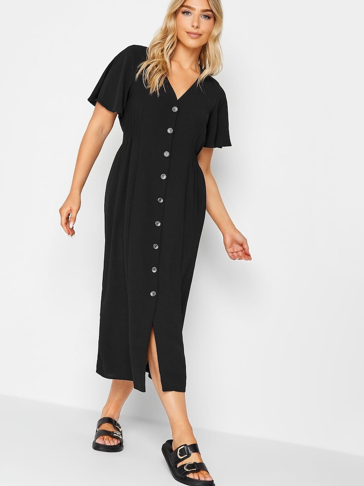 M&Co Black Shirred Waist Button Dress - Image 1 of 4