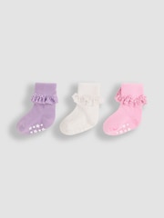 JoJo Maman Bébé Lilac Pastel 3-Pack Frilly Socks - Image 1 of 4