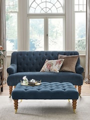 Laura Ashley Baran Chenille Seaspray Blue Ropsley Footstool - Image 1 of 7